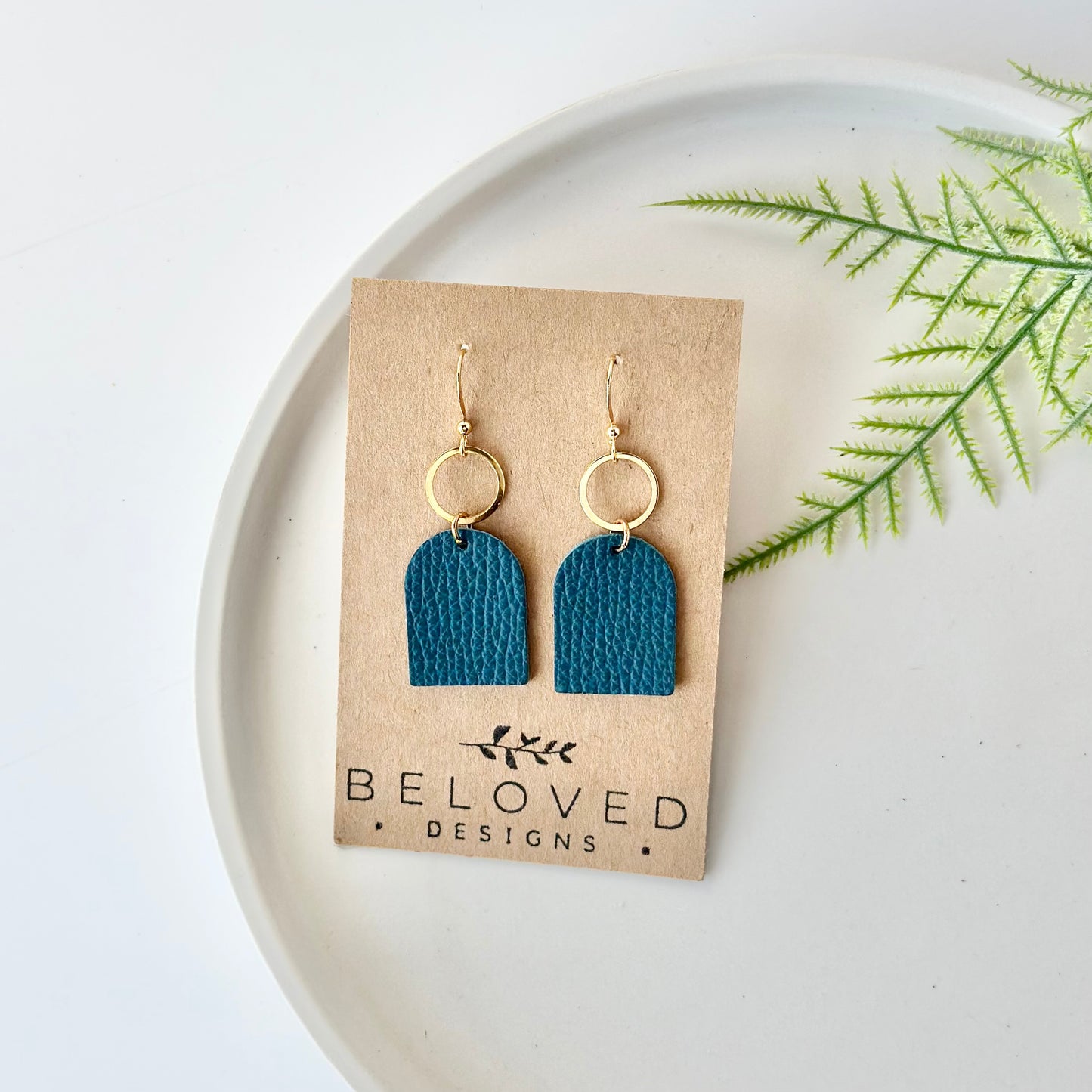 Teal Pebbled Leather Earrings