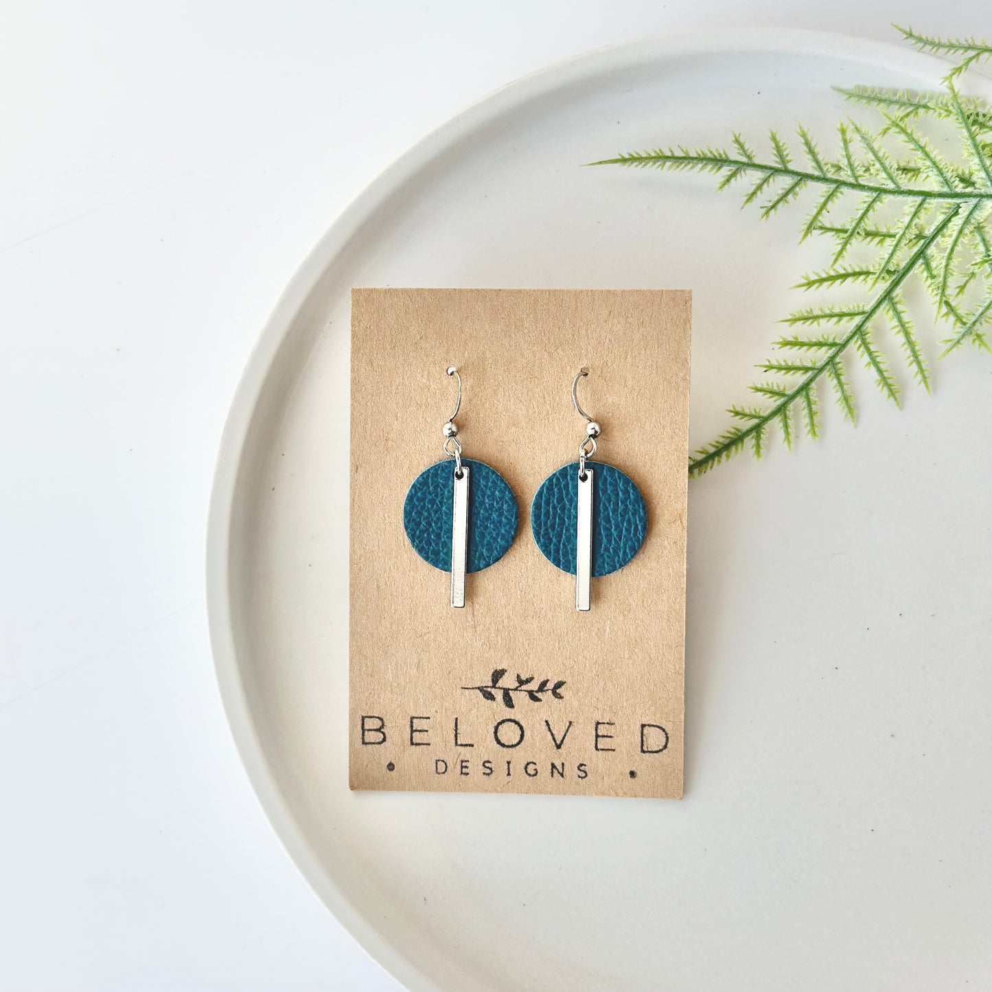 Teal Pebbled Leather Earrings