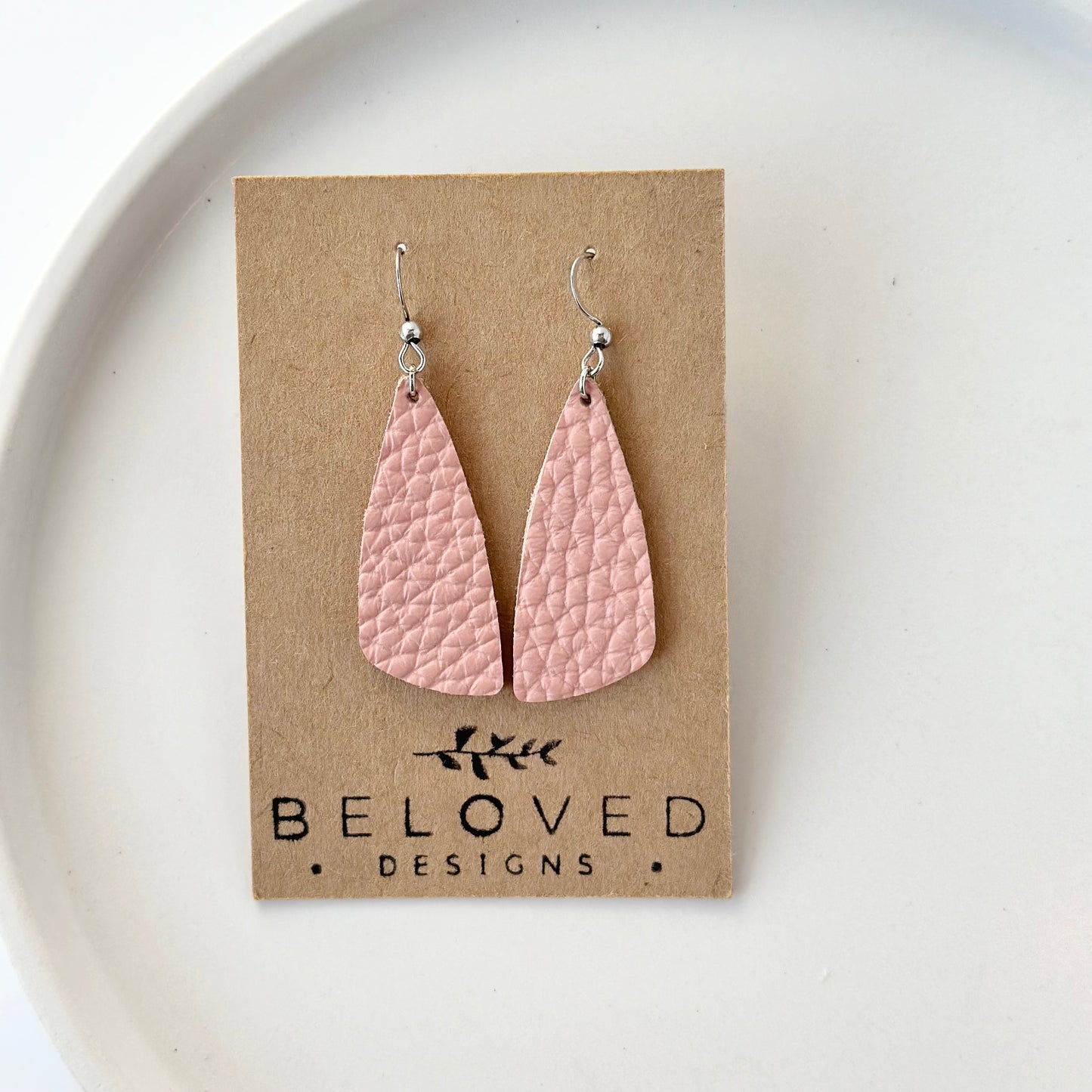 Sweet Pink Leather Drop Leaf Earrings