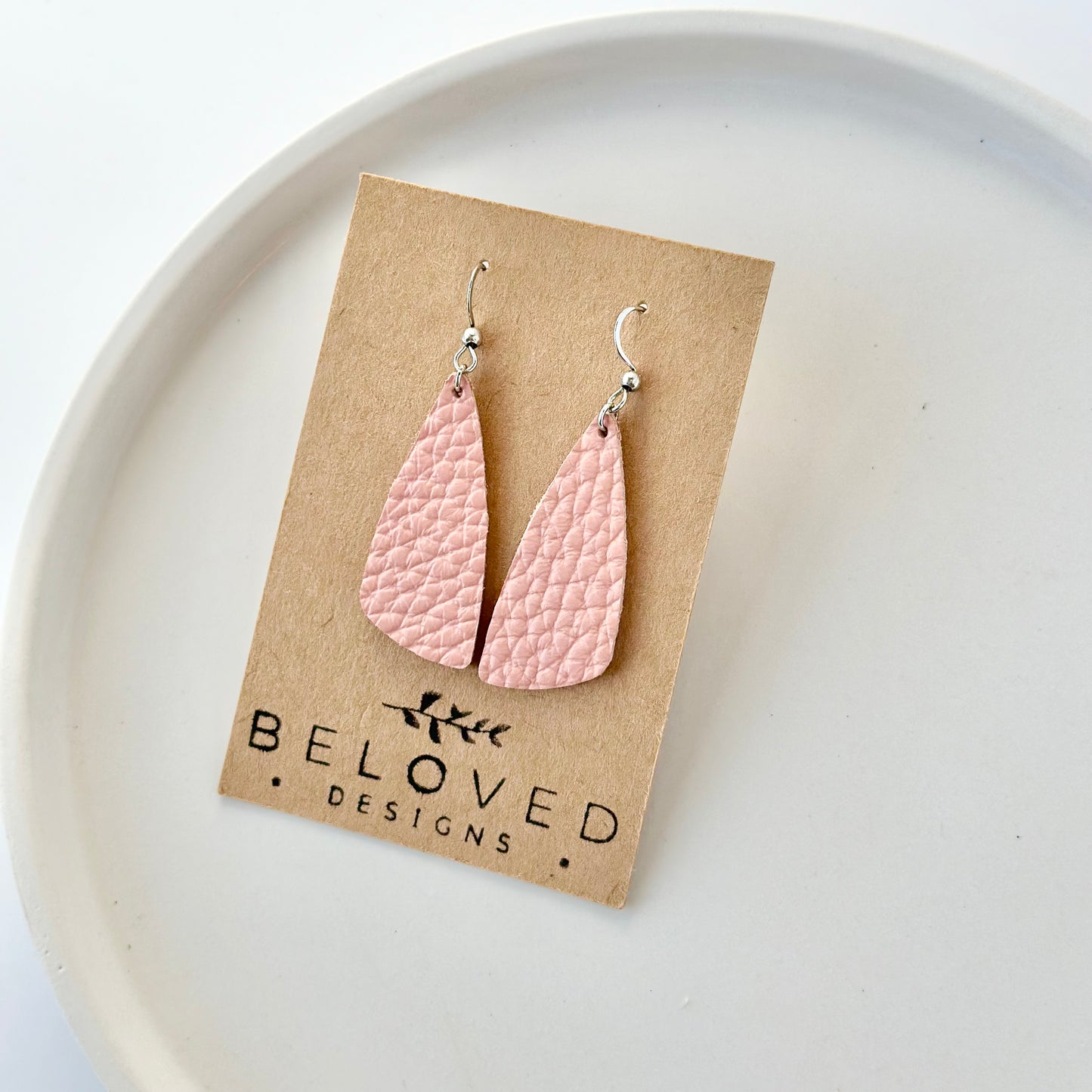 Sweet Pink Leather Drop Leaf Earrings