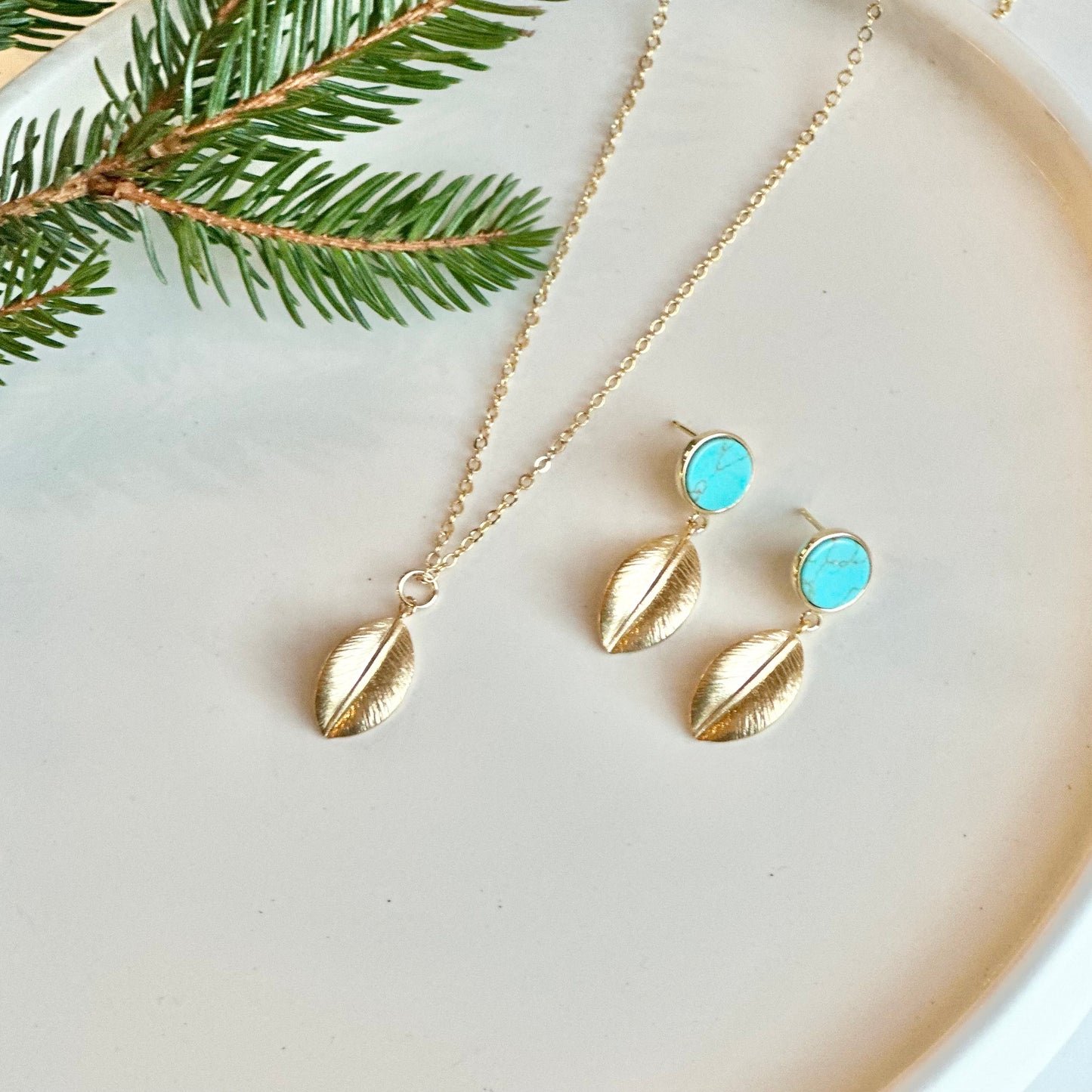 Gold Turquoise Leaf Set