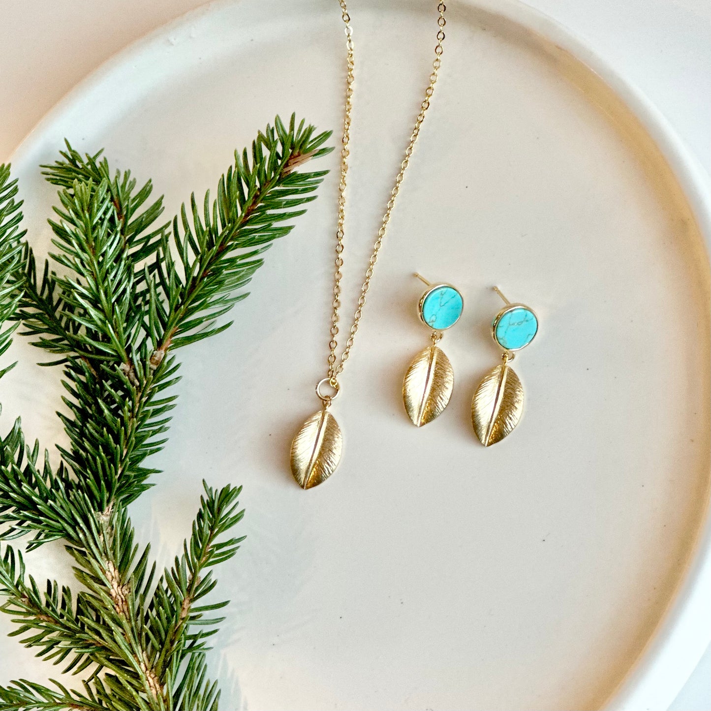 Gold Turquoise Leaf Set